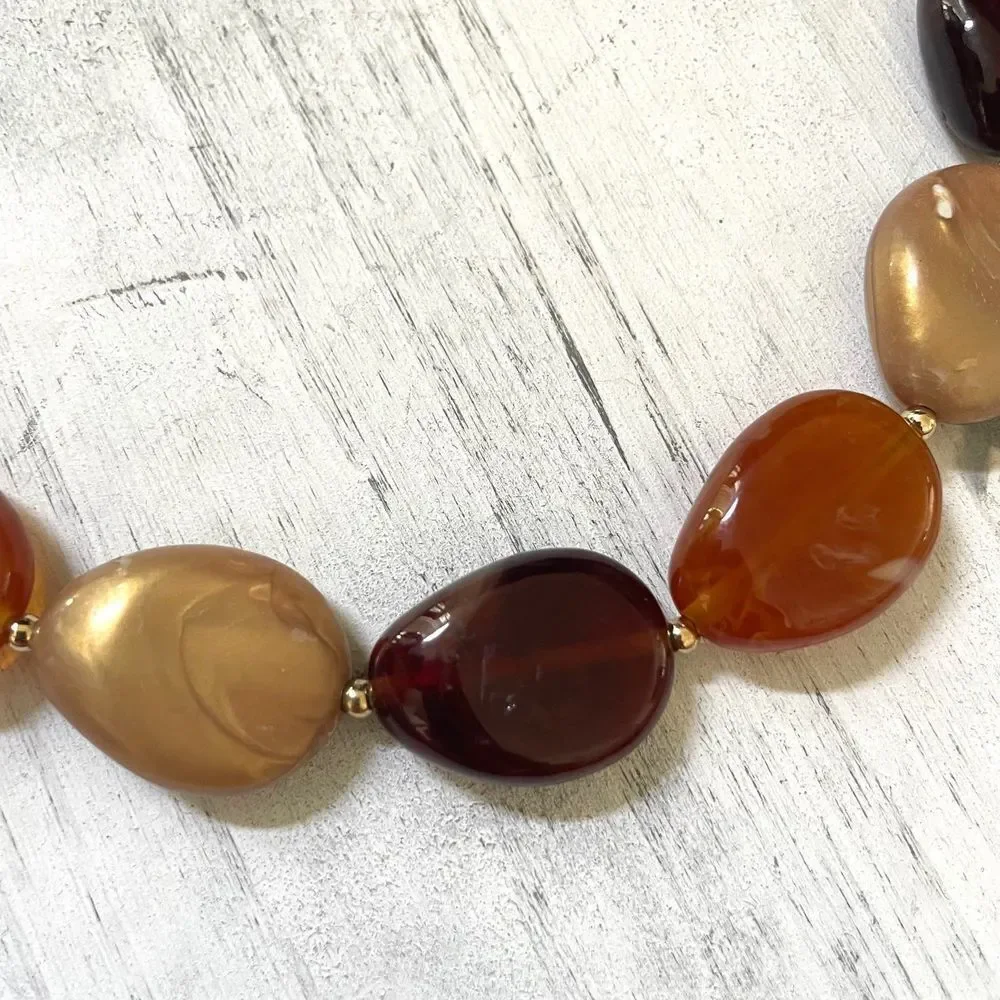 Brown yellow orange large beaded statement necklace